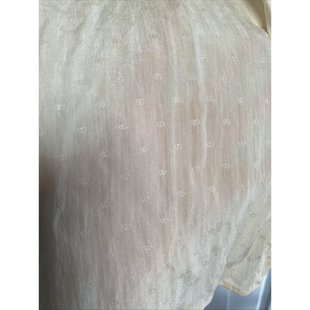 G Gucci Vintage Pleated Bib Silk Blouse Womens Size 39 Cream Jacquard Logo Italy - Picture 2 of 11